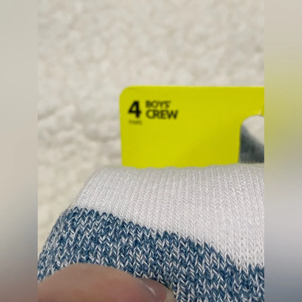 Hanes Boys  Active Socks - White and Blue Crew socks pack of 4 size Large